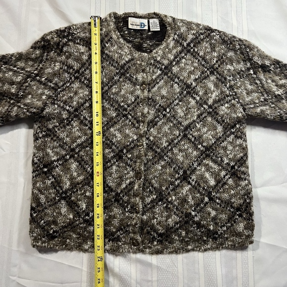 Vintage 90s Paul Harris Plaid Wool Mohair Cardigan Sweater Large Cozy Grunge - Picture 4 of 11